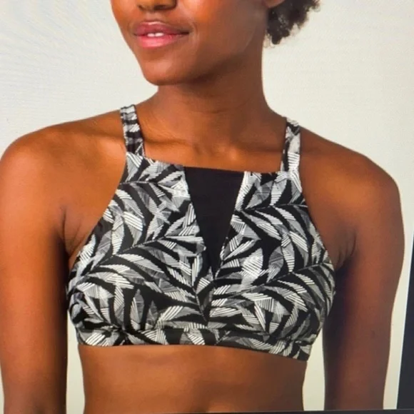 PRANA • NWT! “Regan” High Neck UPF 50+ Bikini Top - Black Springtime - Size S - Picture 3 of 16